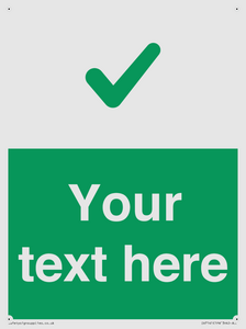 Custom green background, green tick sign